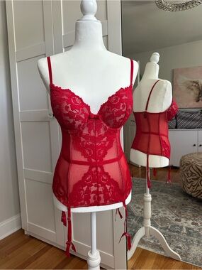 Frederick's of Hollywood Red Lace Bustier with Garters